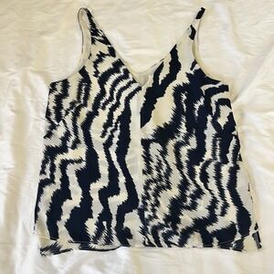 Ted Baker London Women's Sleeveless‎ Navy/Ivory Print V-Neck Blouse Size 2
